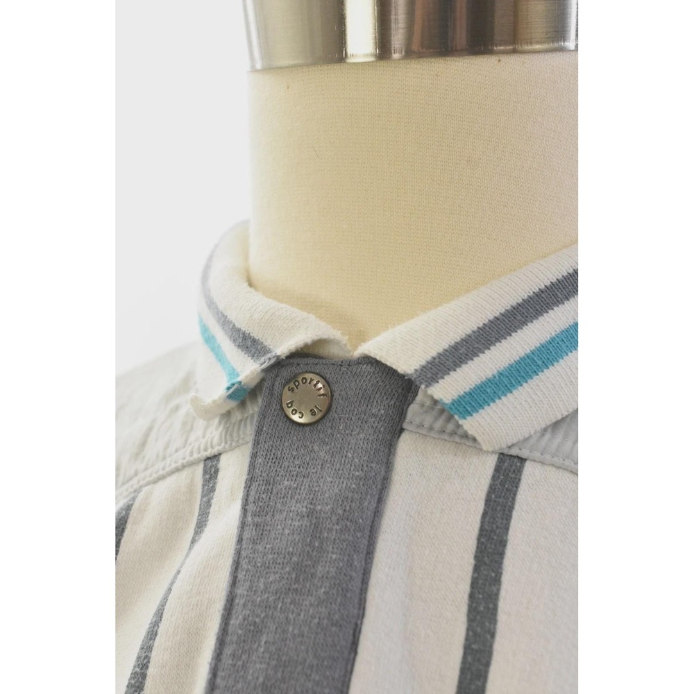 80s Vintage Graphic Polo Style Cotton Sweatshirt Mens L White Sporty Sweater - Picture 3 of 8